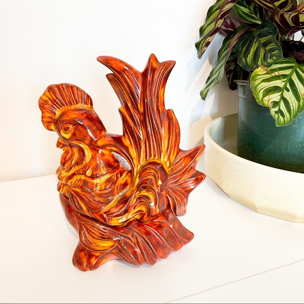 VINTAGE 1959 Glazed Ceramic Rooster Trinket Case - Picture 2 of 9